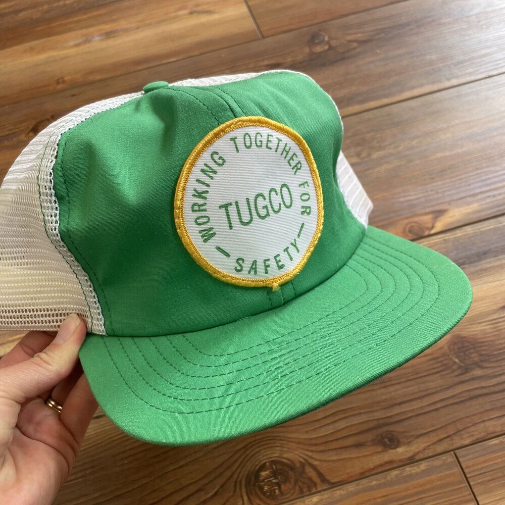VTG TUGCO Working Together Safety Snapback Hat Baseball Cap Green Gold